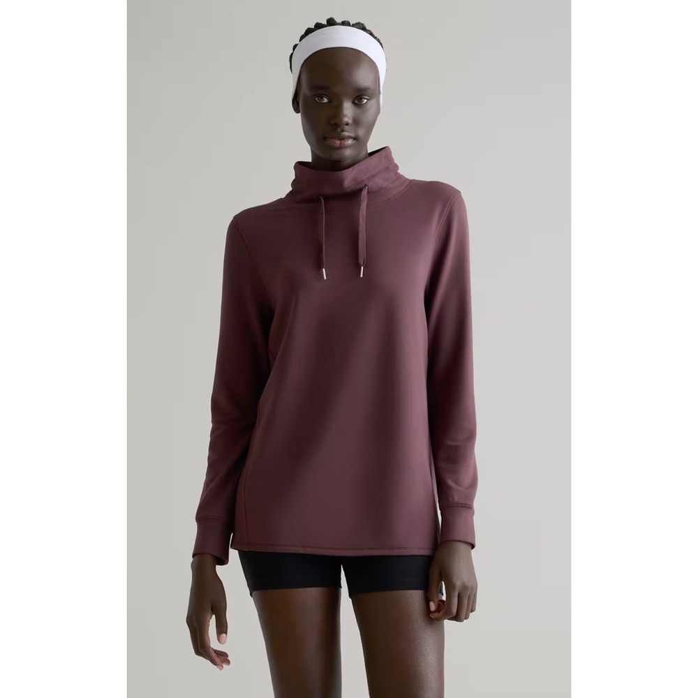 Quince Tencel Modal Fleece Funnel Neck Pullover Sweatshirt Brown XS